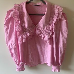 Pink shein with Peter Pan collar